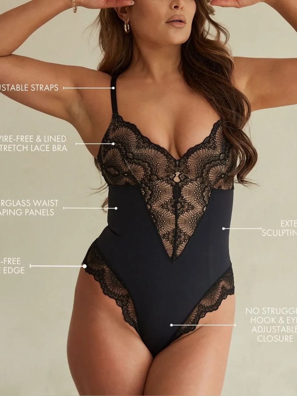 Pinsy shapewear sculpting lace detail bodysuit